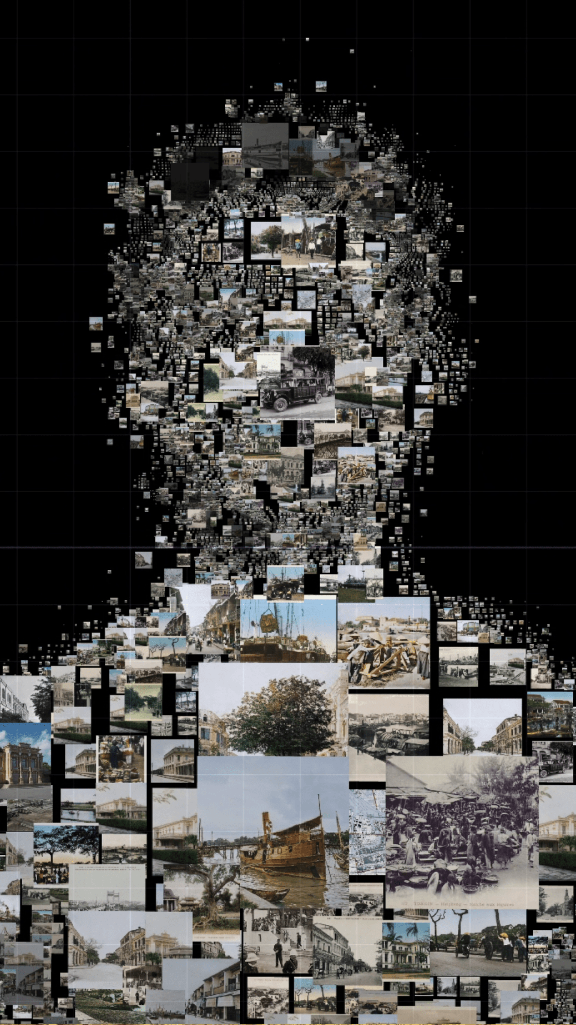 Close-up of a visitor's feet stepping across the interactive sensor floor with red concentric circles in the installation